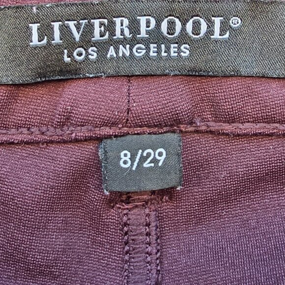 Liverpool Jeans Co Cropped Ankle Pants Leggings Women Size 8 Dark Maroon - Picture 3 of 6